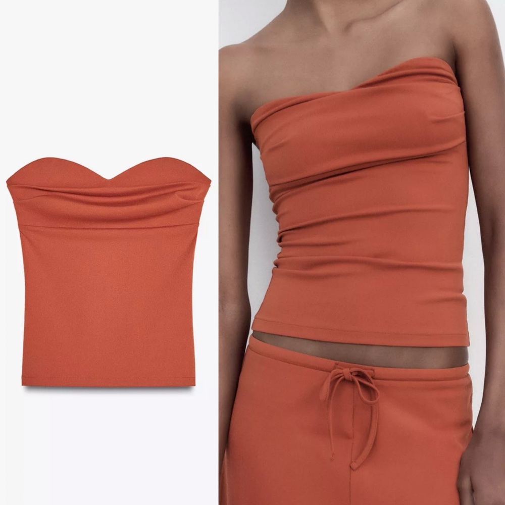 Zara Orange Strapless Top